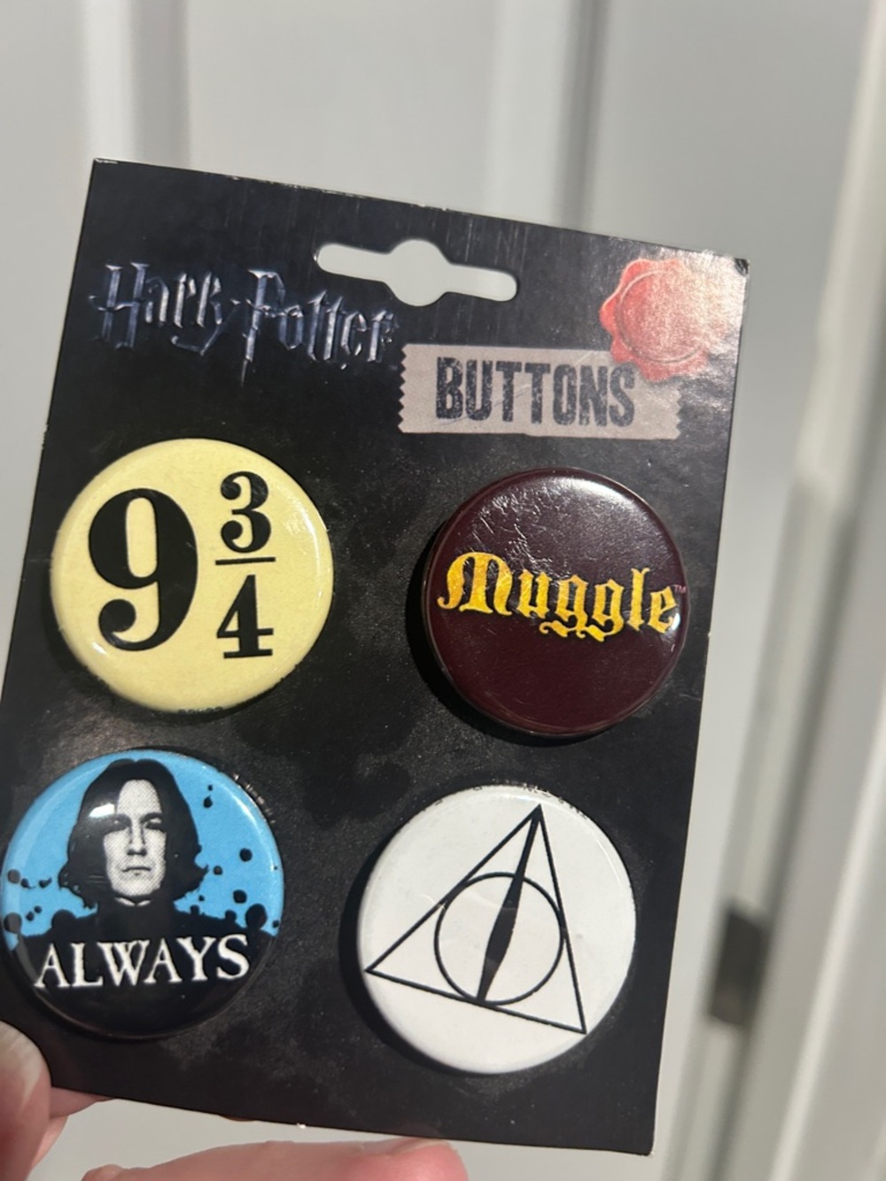 Harry Potter 4 Button Pin Set Platform 9 3/4 Deathly Hallows Muggle Always
